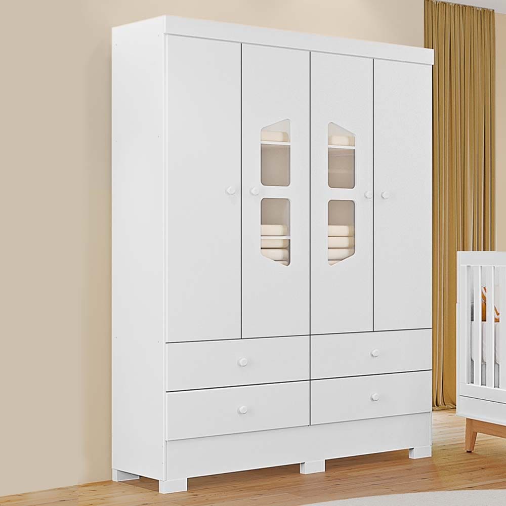 Guarda-Roupas Infantil Cristal New 100% MDF Tuboarte 4 Portas 4 Gavetas