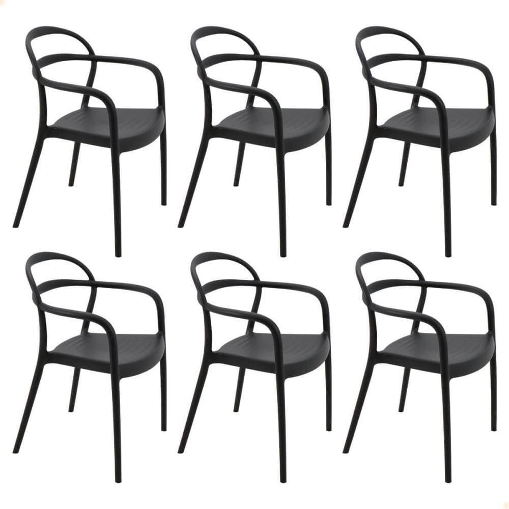 Kit 6 Cadeiras Tramontina Sissi ECO em Polipropileno e Fibra de Vidro com Braços Preto 92045409