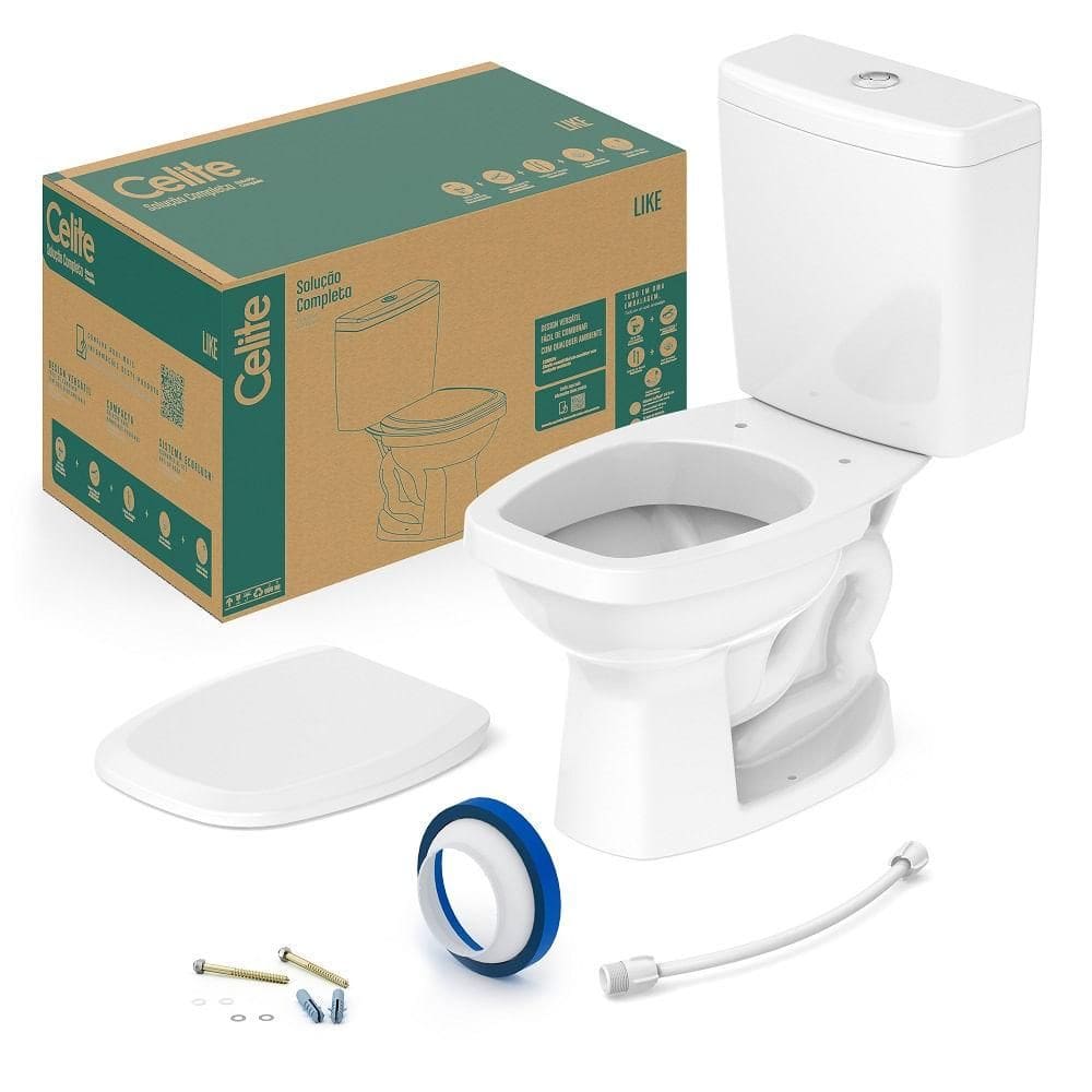 Kit Vaso Sanitario Completo Com Caixa Acoplada e Acessórios Celite Like Branco 1647230010300