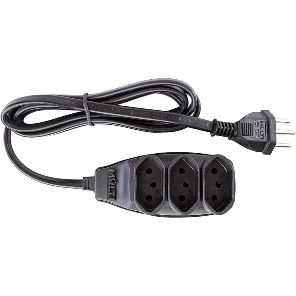 Extensão Preta 3t Tripolar Com 1,5 Metro 2p+t 10 Ampères 250vac - 01543 - Multicraft