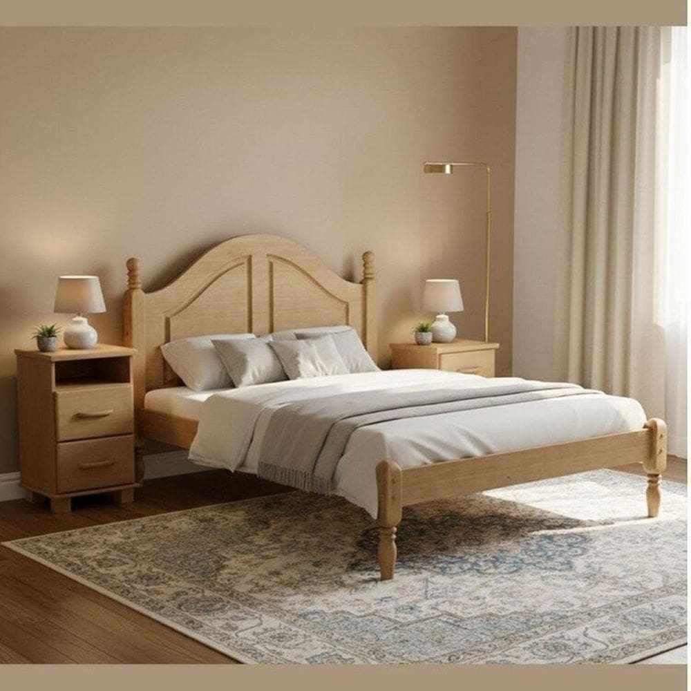Conjunto Cama Casal 1,40m + 2 Mesas de Cabeceira 100% Madeira Maciça - Linha Ouro Finestra Móveis Freijó