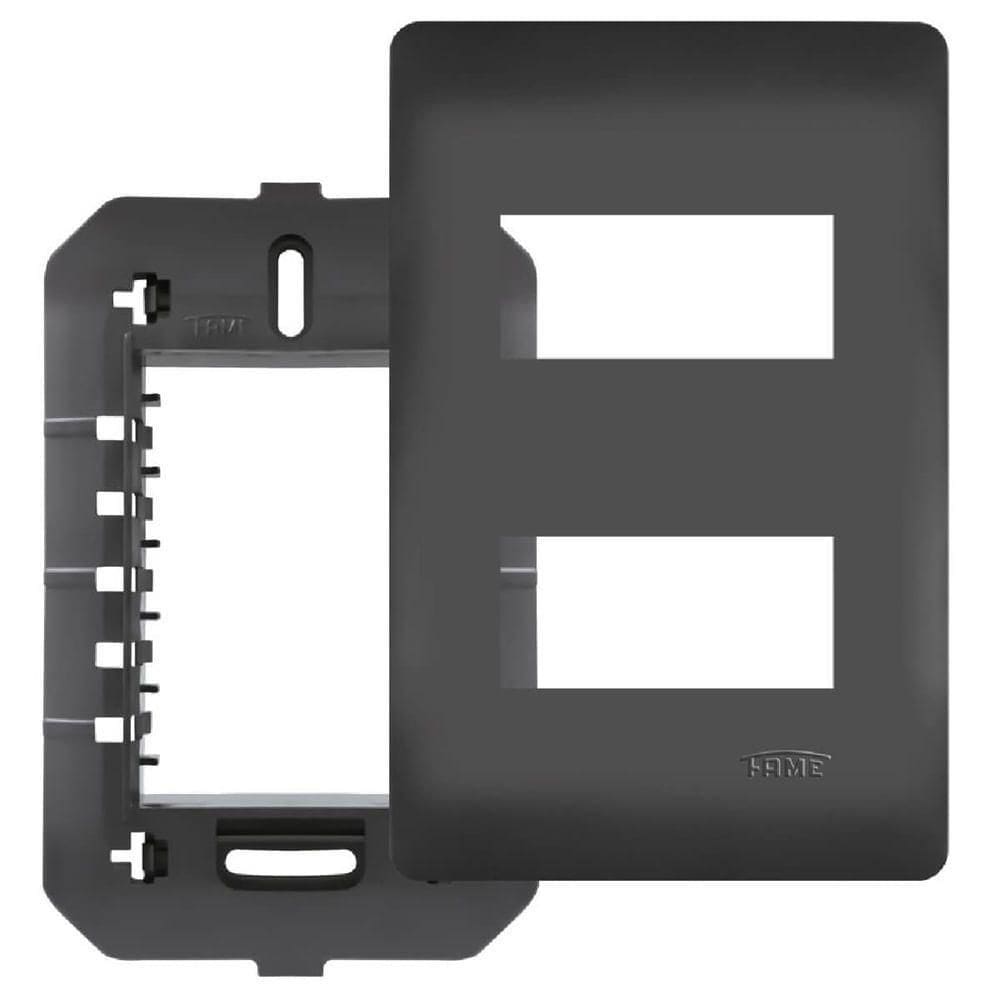 Placa 4x2 Com Suporte E 2 Módulos Distanciados Habitat Black - 4073 - Fame