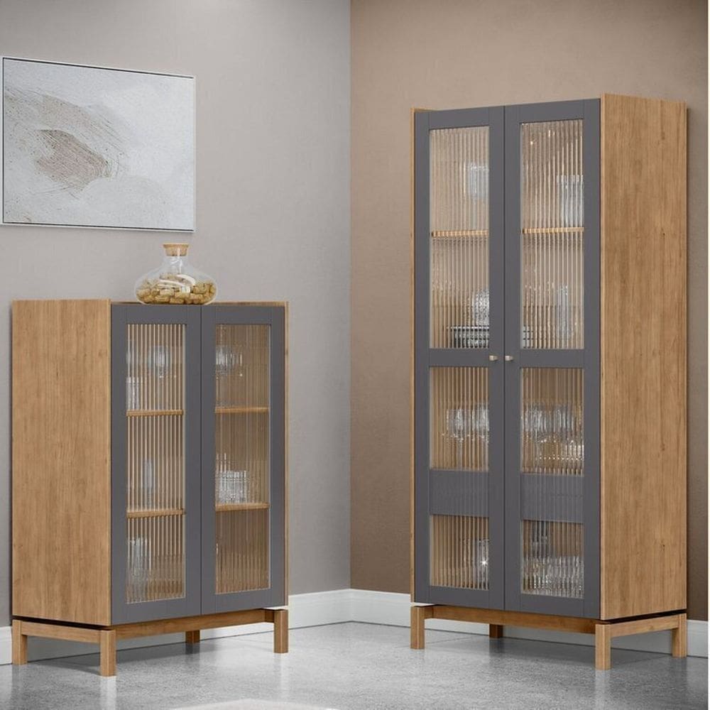 Conjunto 2 Cristaleiras em Madeira Maciça - Linha Barcelona Finestra Móveis Tauari/Concret