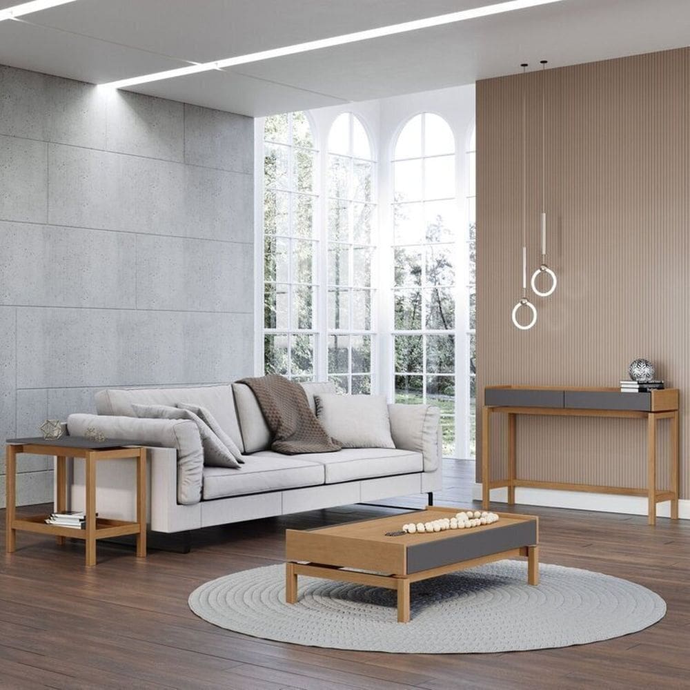 Conjunto Barcelona Finestra Móveis — Aparador, Mesa de Centro e Mesa Lateral Tauari/Concret