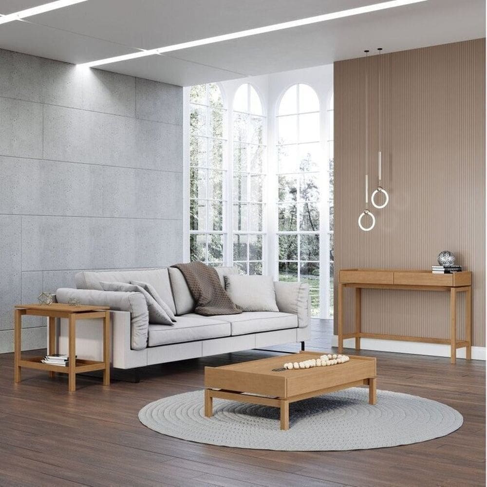 Conjunto Aparador + Mesa de Centro + Mesa Lateral em Madeira Maciça - Barcelona Finestra Móveis Tauari