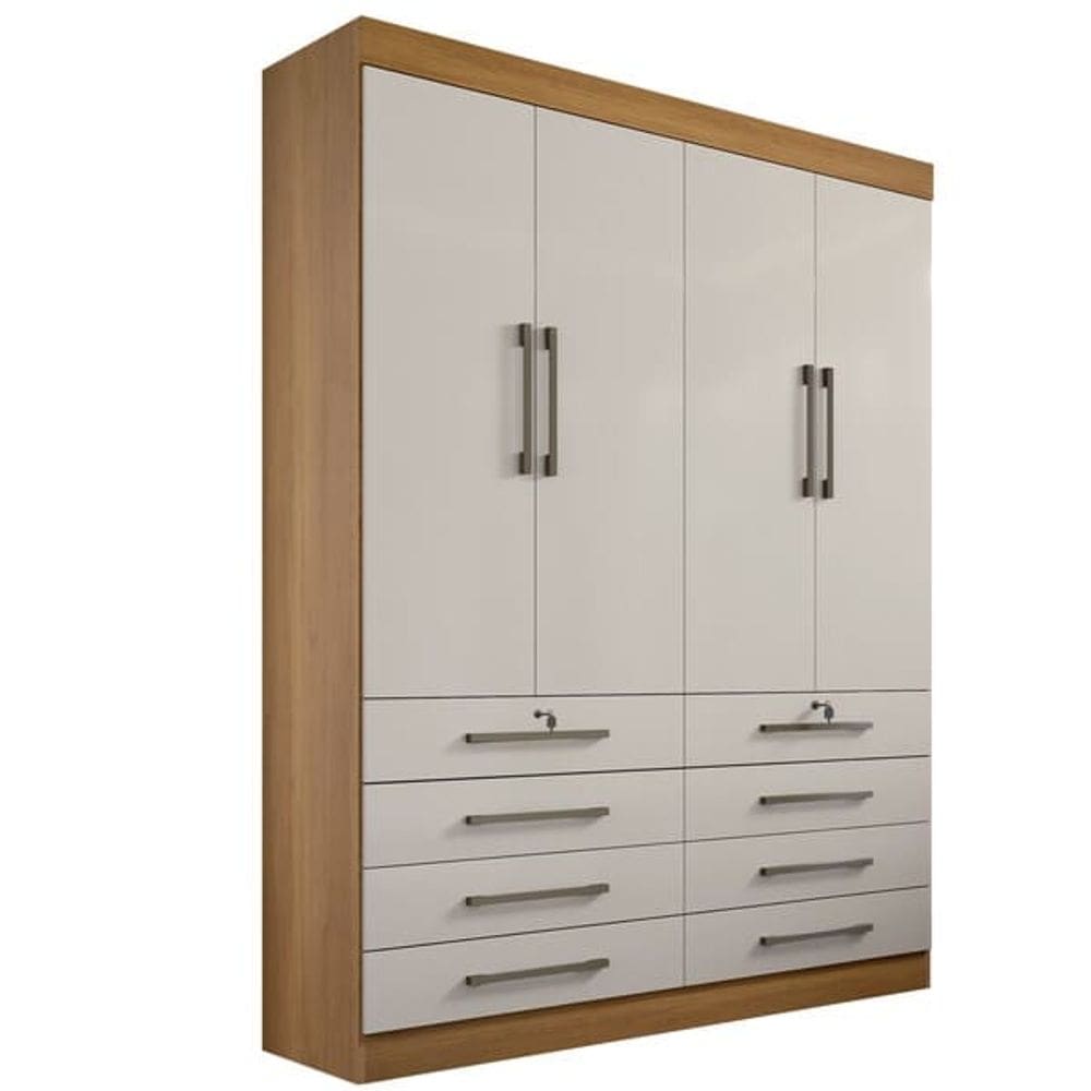 Guarda Roupa Solteiro 4 Portas 6 Gav Mônaco-Cina/Off D`Doro