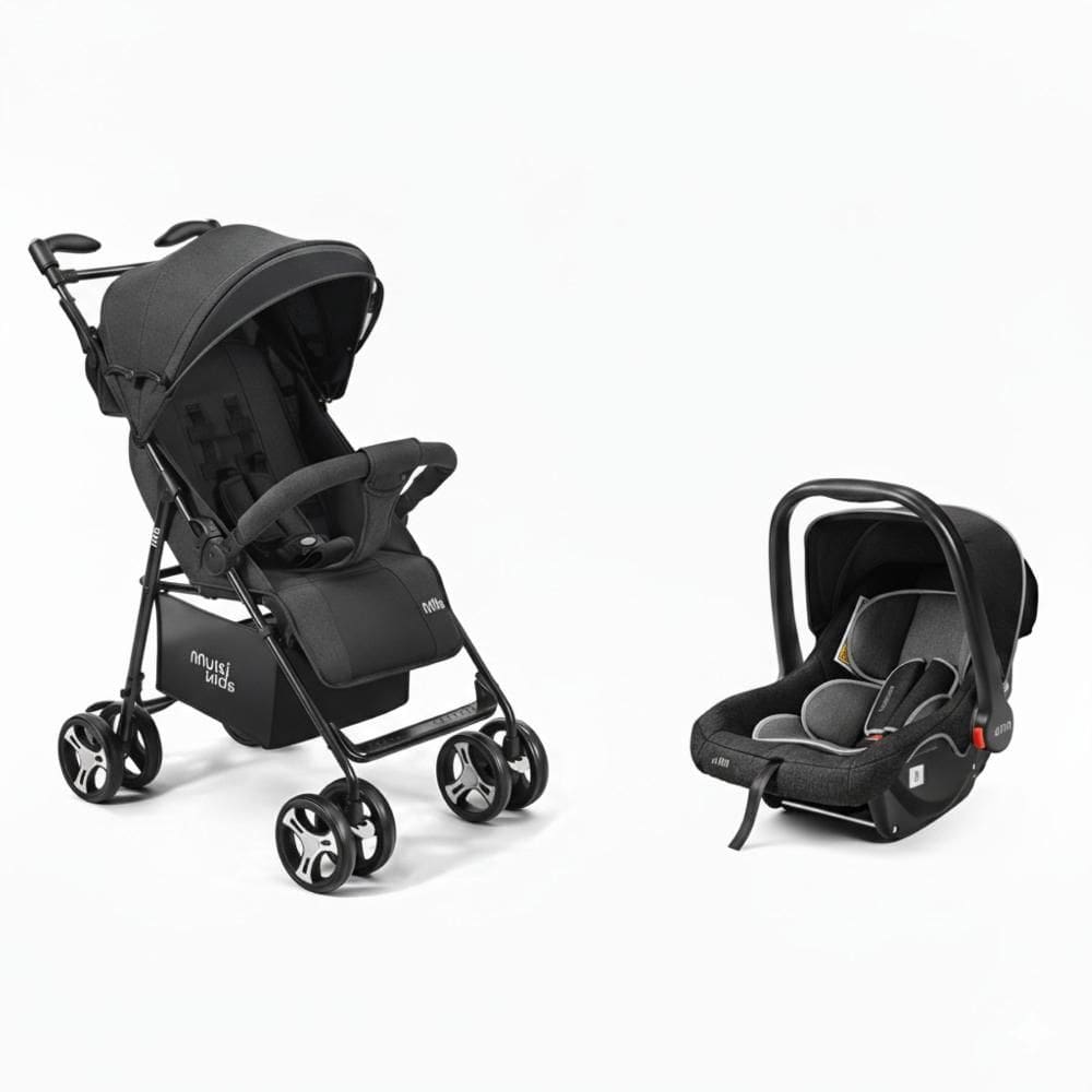 Carrinho Flick Preto + Bebê Conforto Rest Multikids