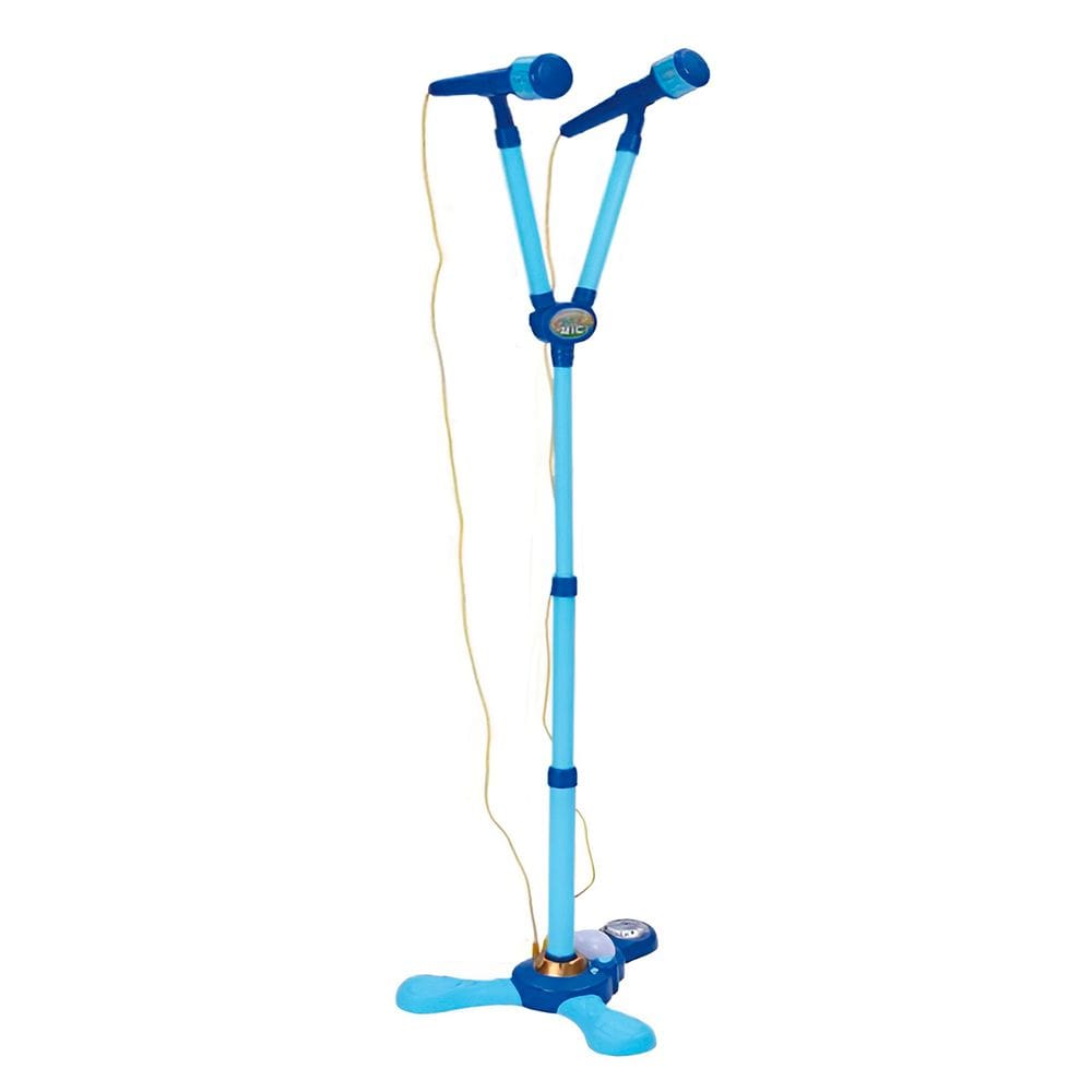 Microfone Duplo Brinquedo Musical Infantil Karaokê Azul