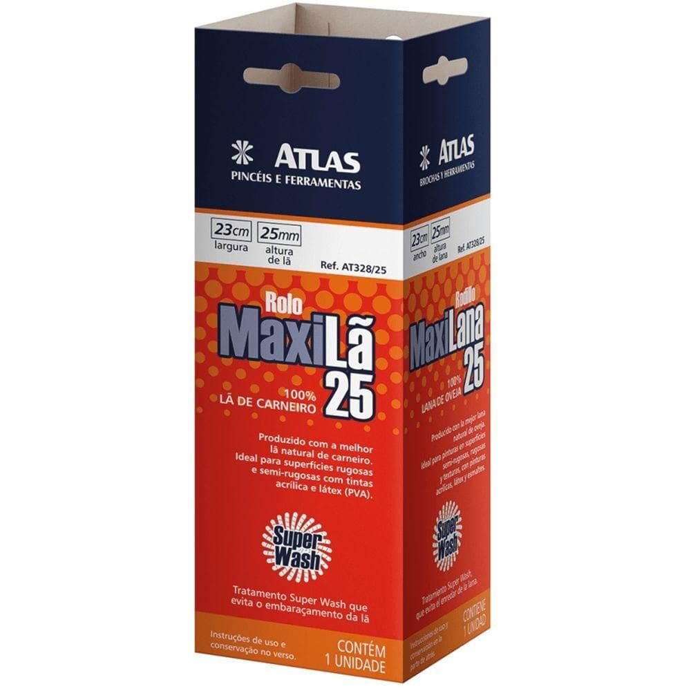 Rolo Maxila 100% Lã 23cm Alta 25mm - At328-25 - Pinceis Atlas Rolo Maxila 100% La 23cm Alt.25mm At328-25