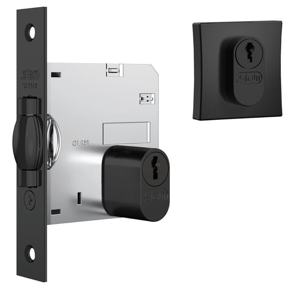 Fechadura 1005 Com Trinco Rolete E Roseta Quadrada Black - 40775 - Stam