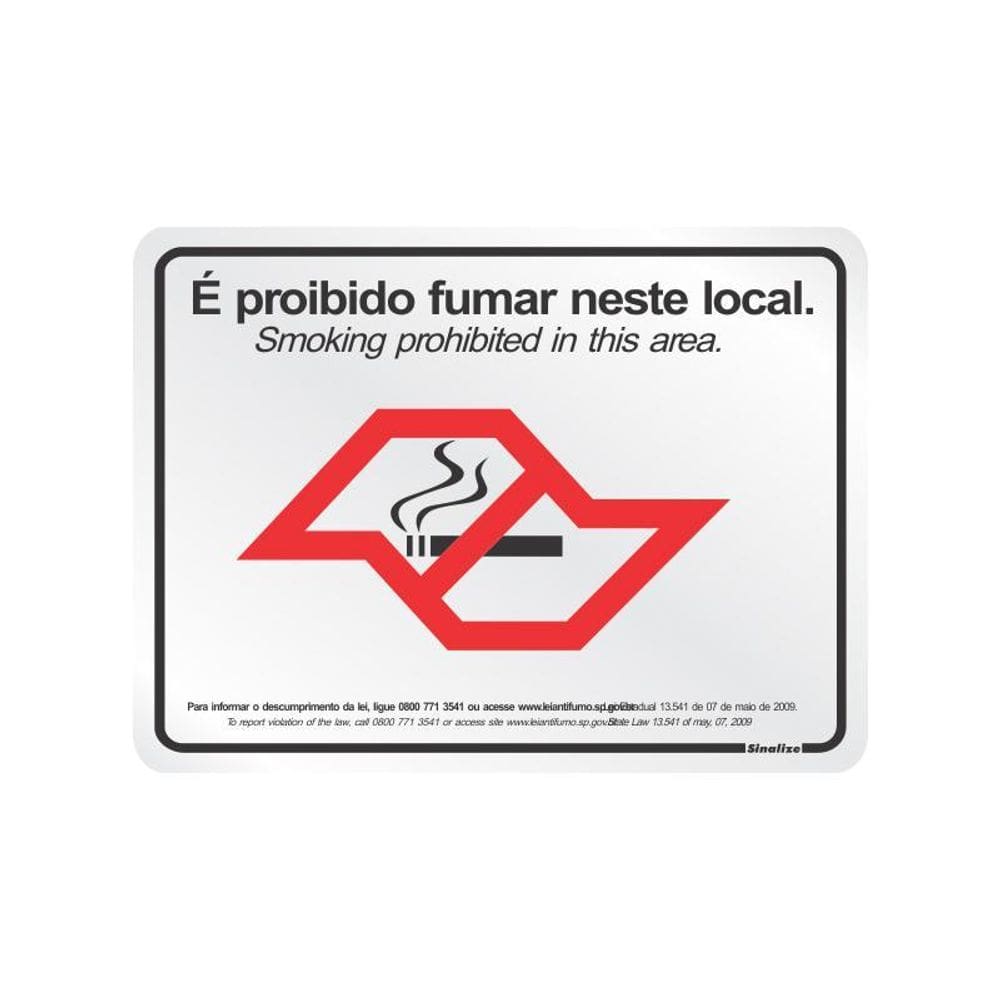Placa de alumínio lei antifumo 180SP - Sinalize