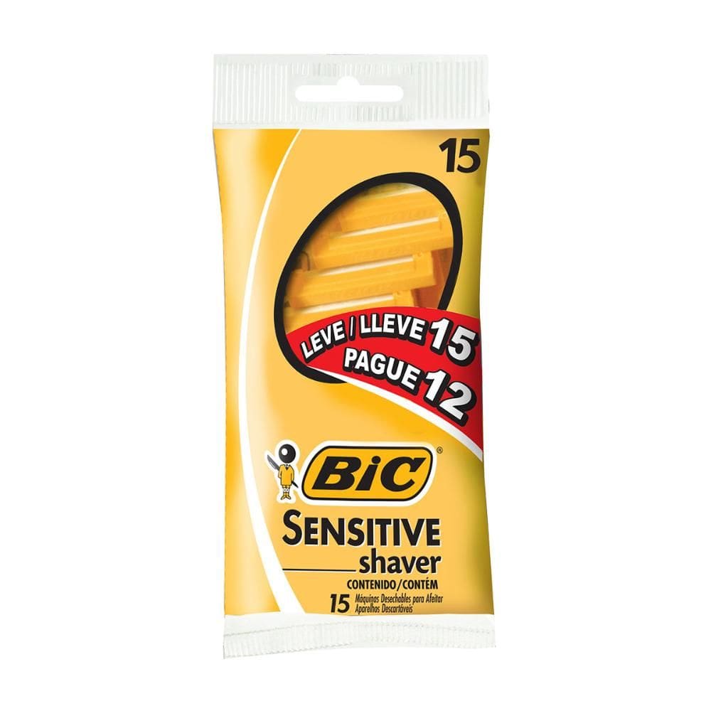 Barbeador descartável Sensitive Shaver Amarelo 15uni Bic