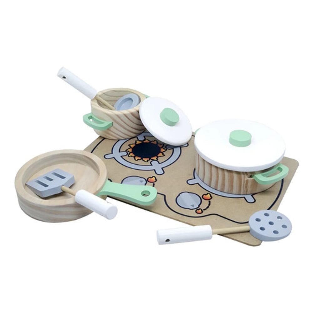 Brinquedo Panelas Cooktop Infantil Madeira 9Pçs Menta Newart
