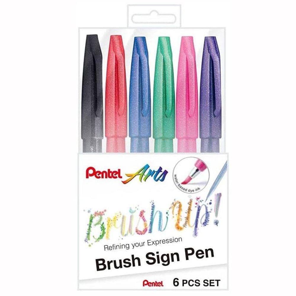 Caneta hidrográfica Brush Sign Pen com 6 cores - Pentel