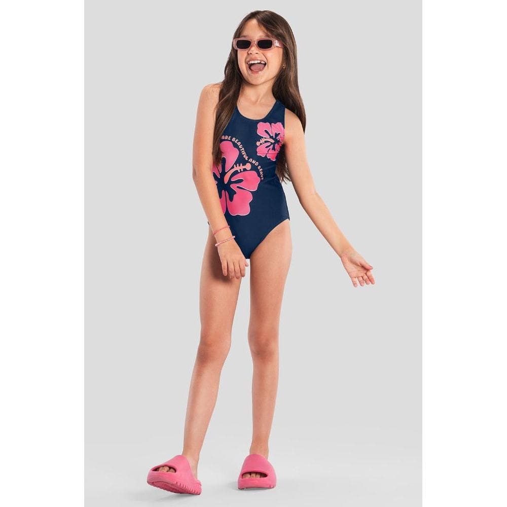 Maiô infantil menina de flores em malha UV Brandili