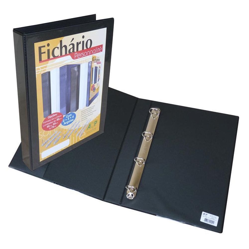 Fichário revestido cristal oficio preto 40mm 3340PT ACP