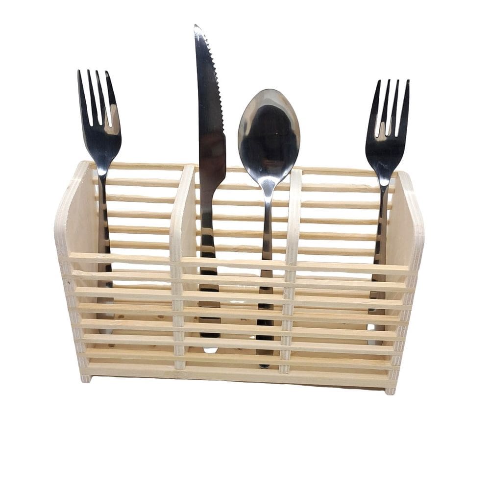 Escorredor de Talheres Organizador Em Bambu Com 3 Divisórias