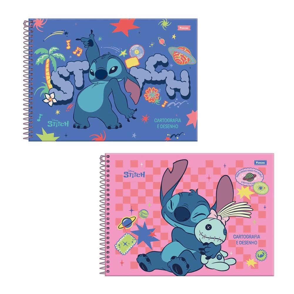 Caderno espiral capa dura cartografia 80fls Stitch Foroni