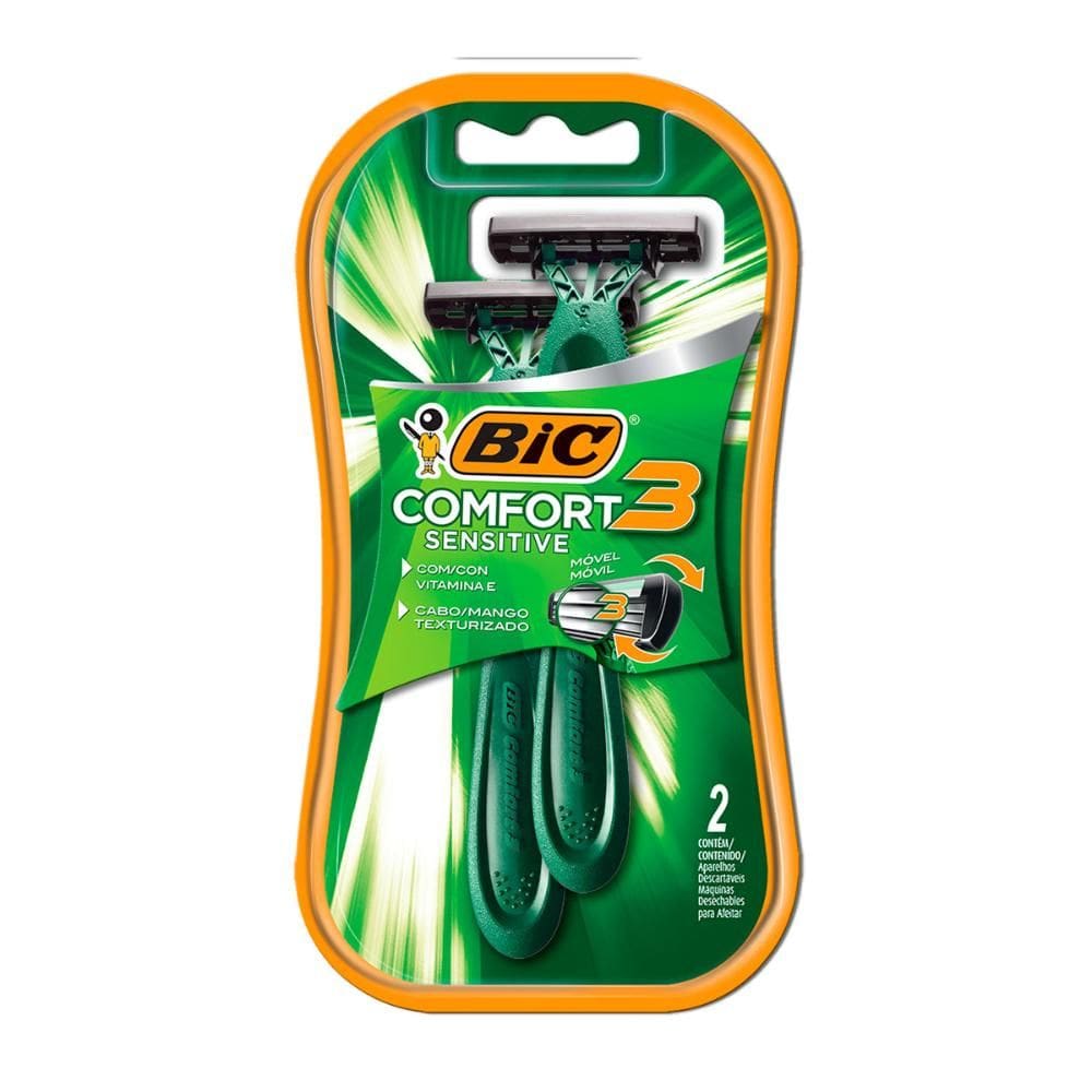 Barbeador descartável Confort3 Sensitive Verde 2uni Bic