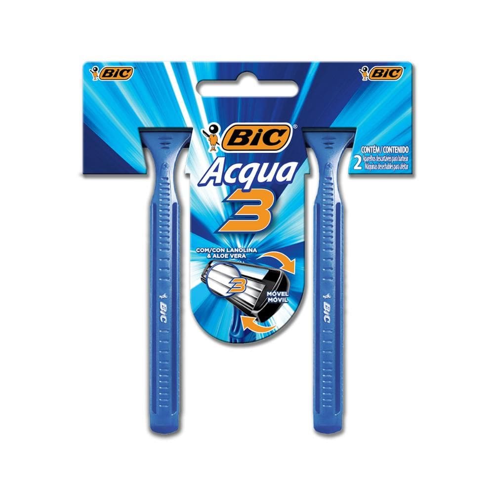 Barbeador descartável Acqua3 Azul 2uni Bic