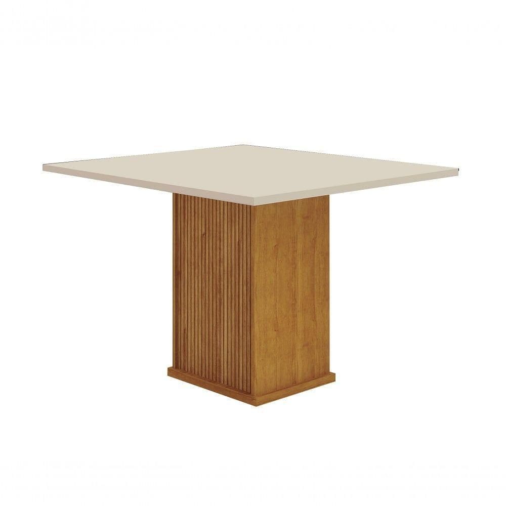 Mesa De Jantar 4 Lugares Tampo Mdf-vidro Napoli 90cm Moveis Leifer Cadeiras Não Inclusas Freijó-freijó Decor-off White