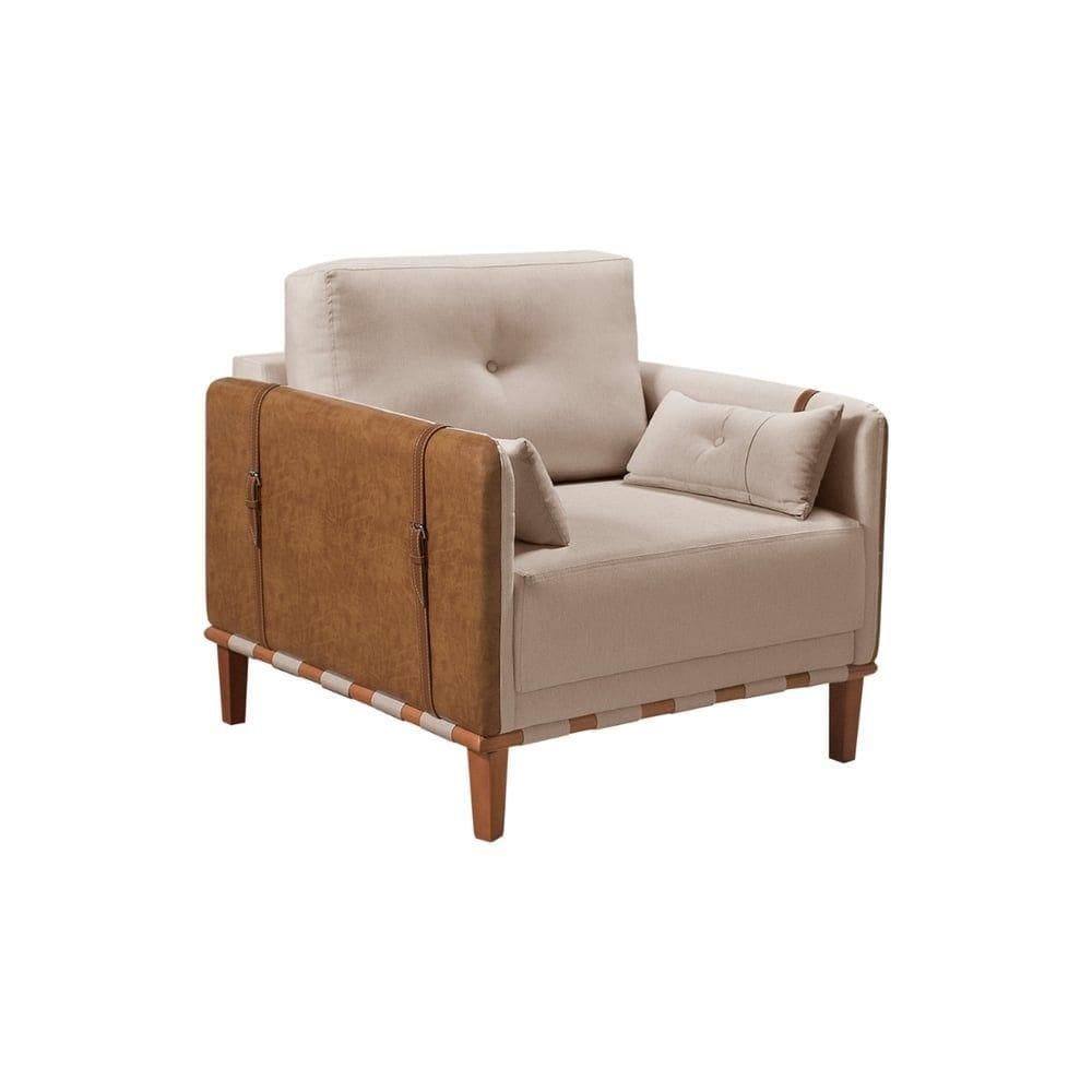 Poltrona Texas Com Capa Couro - Luxo Decor Bege Escuro-couro