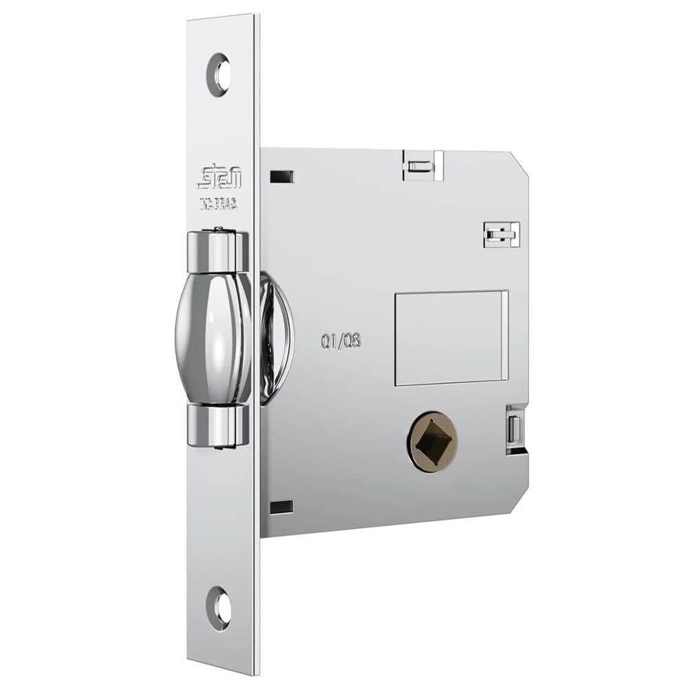 Fechadura Nice 1025 Com Trinco Rolete E Roseta Quadrada Cromado Para Banheiro - 14262 - Stam