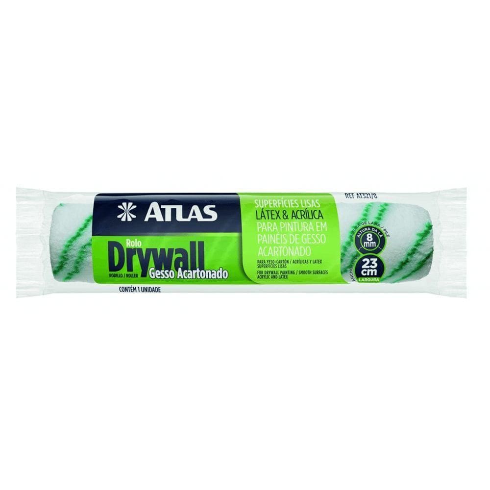 Rolo Drywall 23cm Alta Manta 8mm - At321-8 - Pinceis Atlas Rolo Drywall 23cm Alt.manta 8mm Atlas At321-8