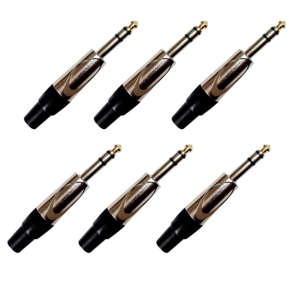 Kit 6 Plug P10 Macho Estéreo Ponta Dourada Mxt