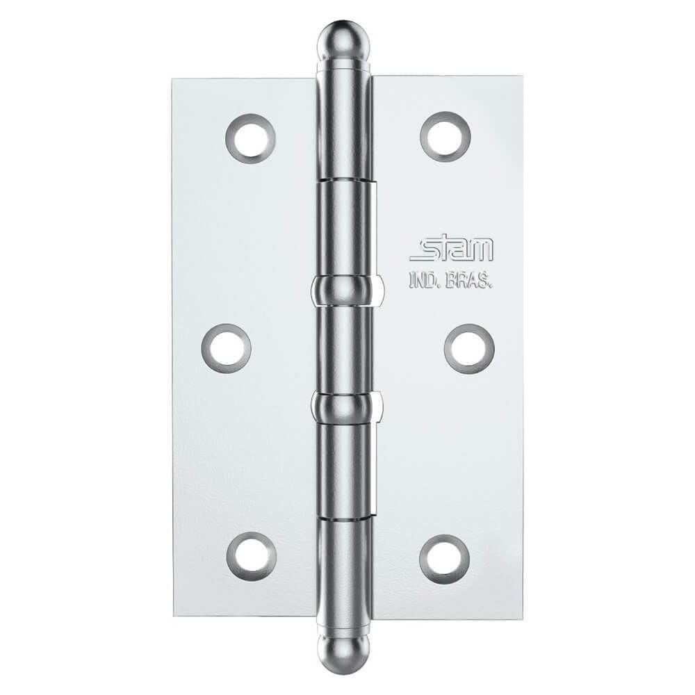 Dobradiça Pino E Bola 3.1-2” X 2.5-16” X 1,7mm Cromado Com 2 Anéis - 42020 - Stam