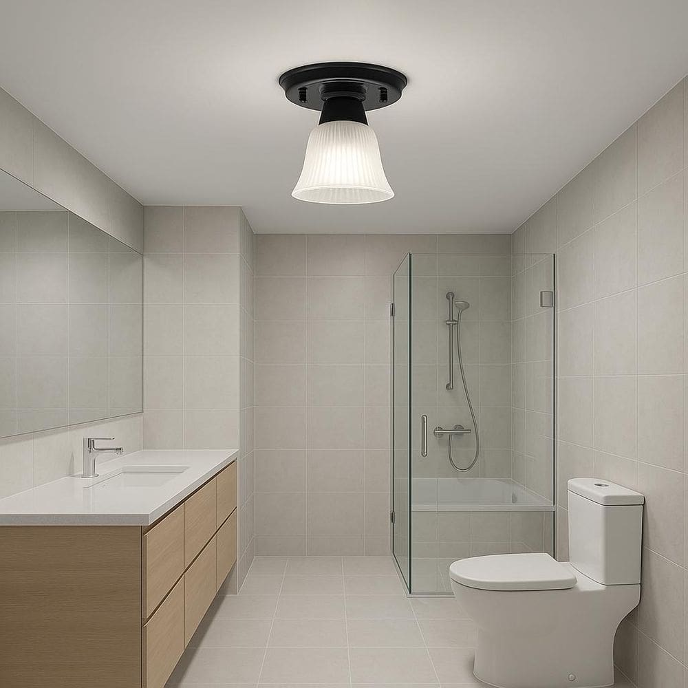 K2 Plafon Sino Preto Com Cúpula Prismática Sala Quarto Bath