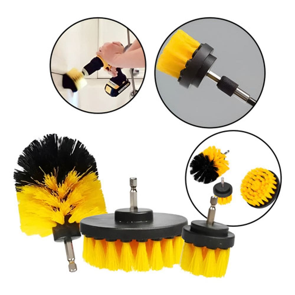 Kit 3 Escovas Limpeza Pesada Encaixa Parafusadeira