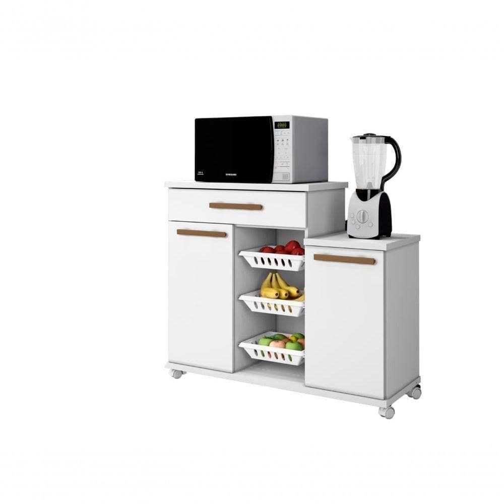 Fruteira Teresina Arte Móveis 2 Portas 1 Gaveta 3 Cestos Branco