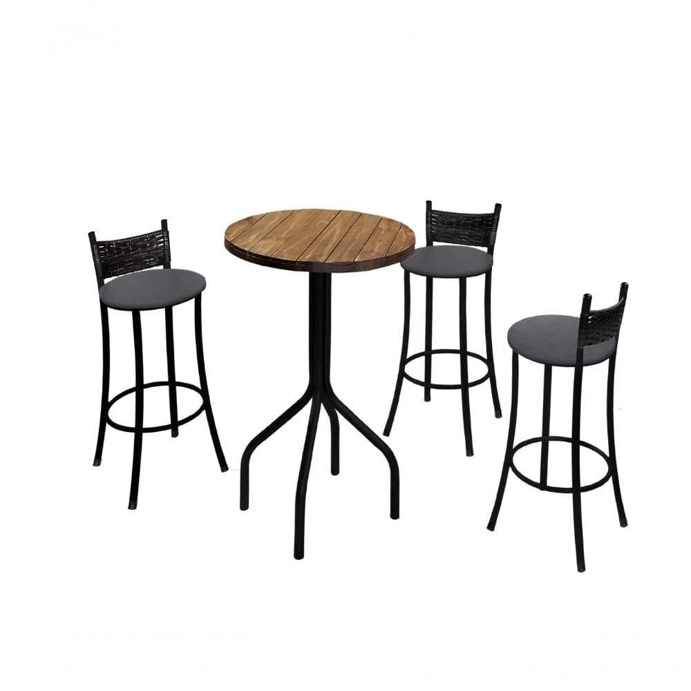 Conjunto Dinamarca 3 Banquetas 1 Mesa 60cm Bm Tubulares Conhaque-preto
