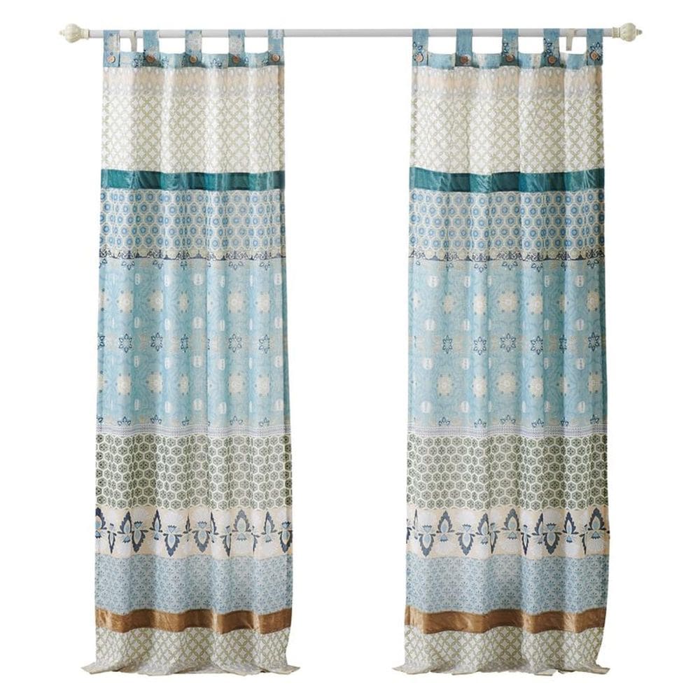 Conjunto de cortinas Benzara Ello, 2 painéis, algodão, azul, branco