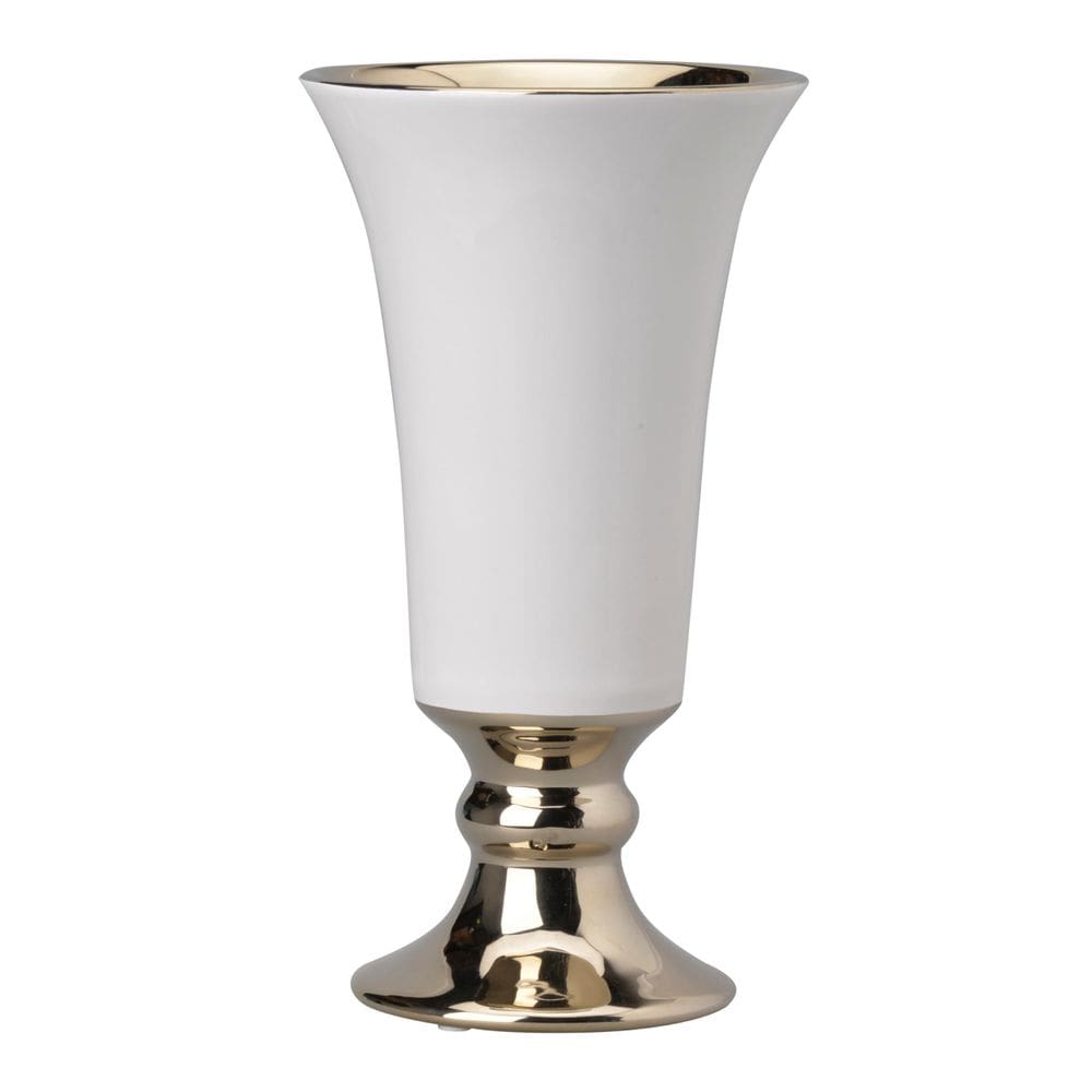 Vaso Benzara Ceramic Flared Top Pedestal em Ouro Branco 25cm
