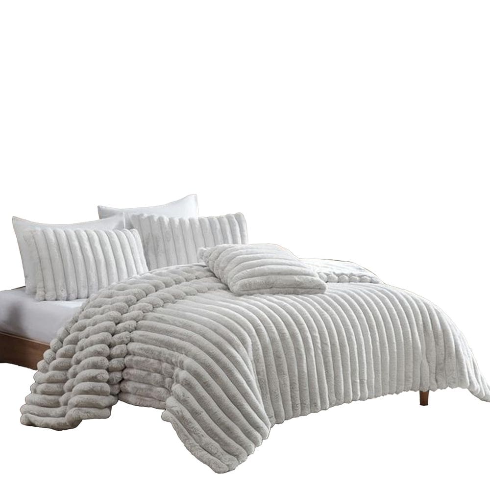 Conjunto de roupa de cama Benzara Sieno Twin XL, cinza, pele sintética, 3 peças