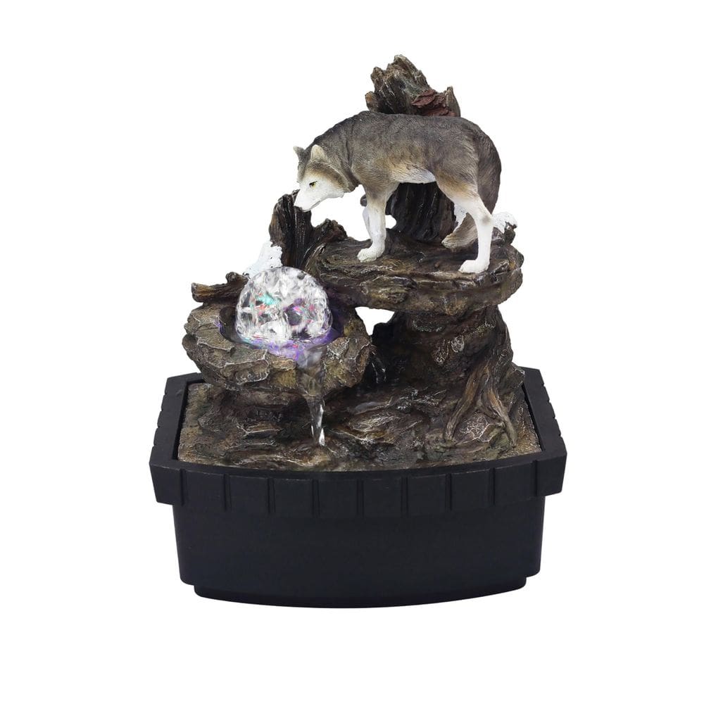 Fonte Benzara Eci 25 cm Wolf Tabletop LED Lights Grey