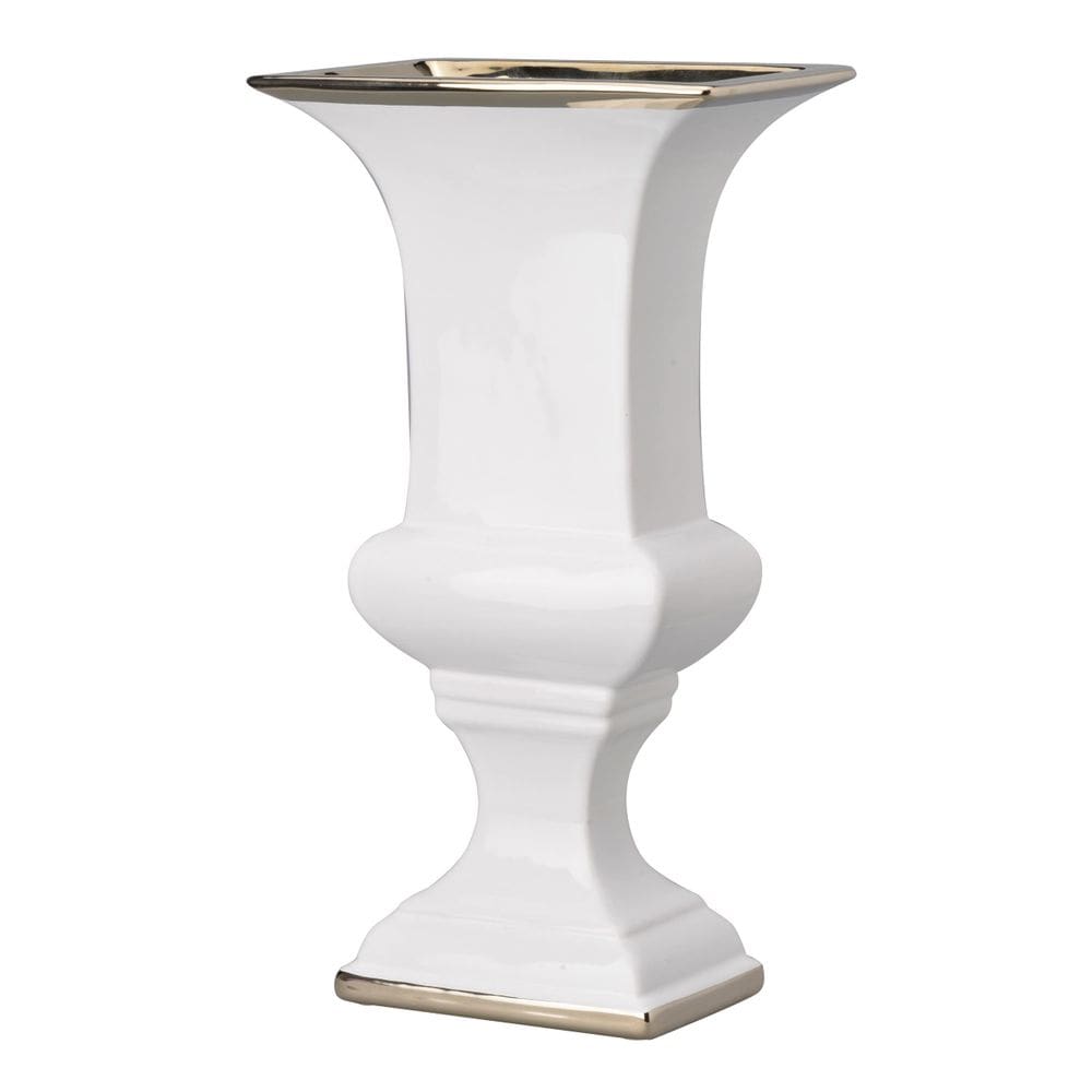 Vaso Benzara Artístico Cerâmico 36x13x18 cm Ouro Branco
