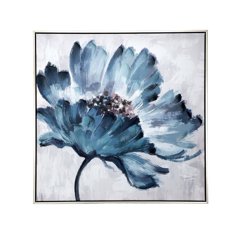 Arte de parede Benzara 75x75 cm Pintada à mão de azul branco floral