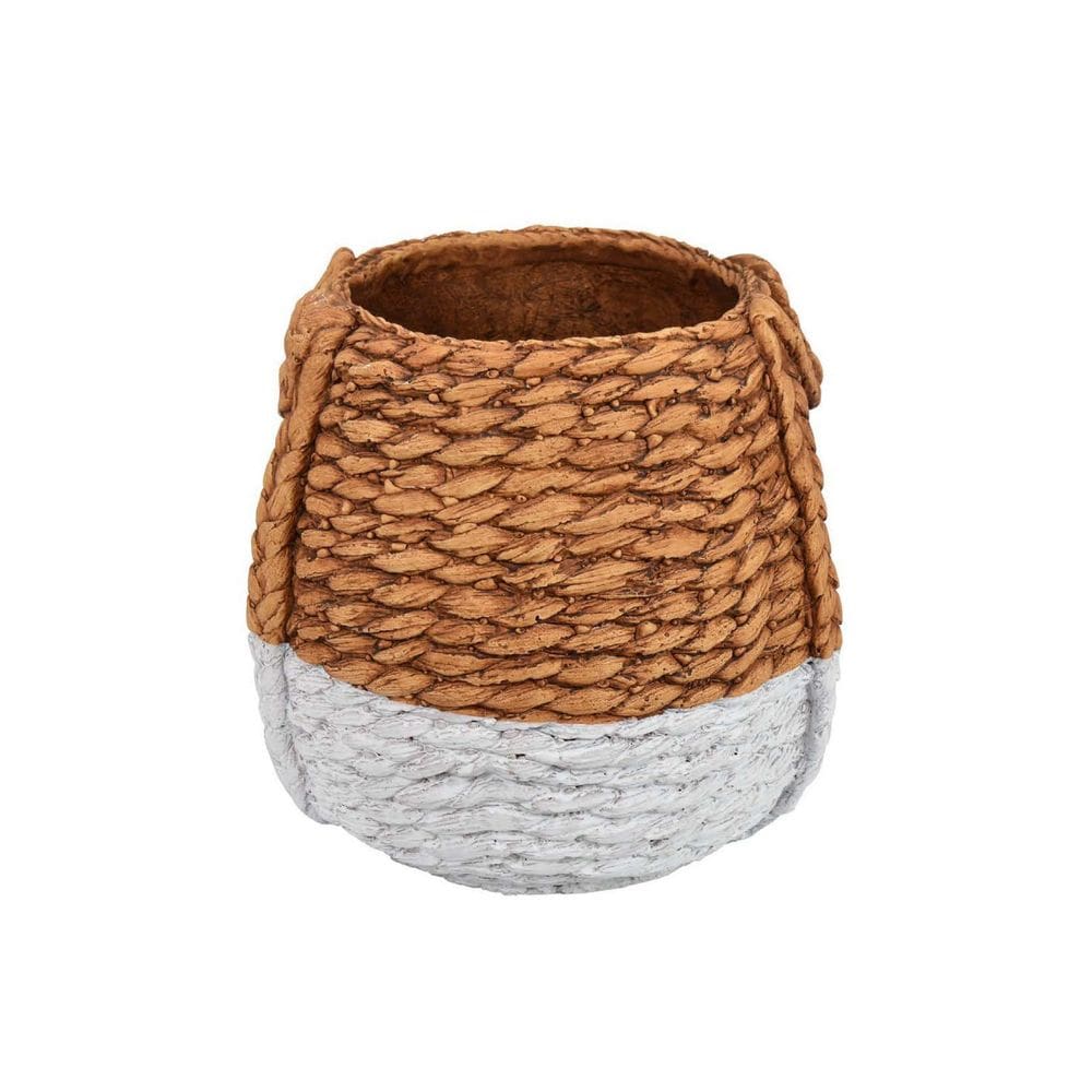 Planter Benzara Reno, 30 cm, tecido de corda, resina branca e marrom
