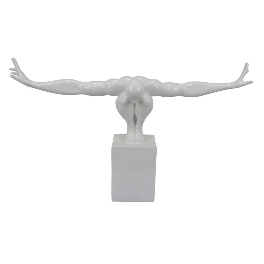 Escultura: Estatueta de atleta masculino Benzara, resina branca, 79 cm