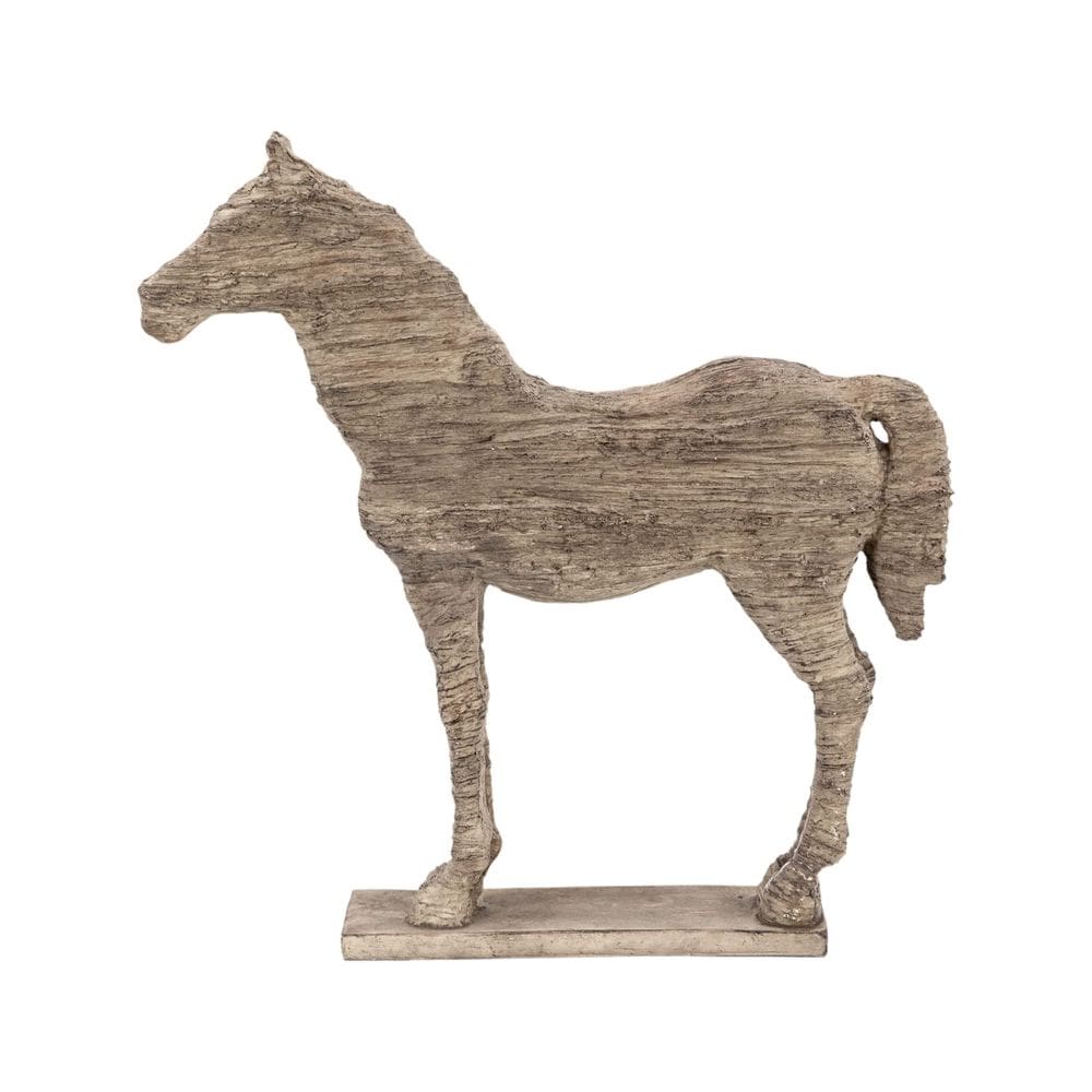 Escultura Benzara 20” em poliresina Standing Horse, acabamento em madeira