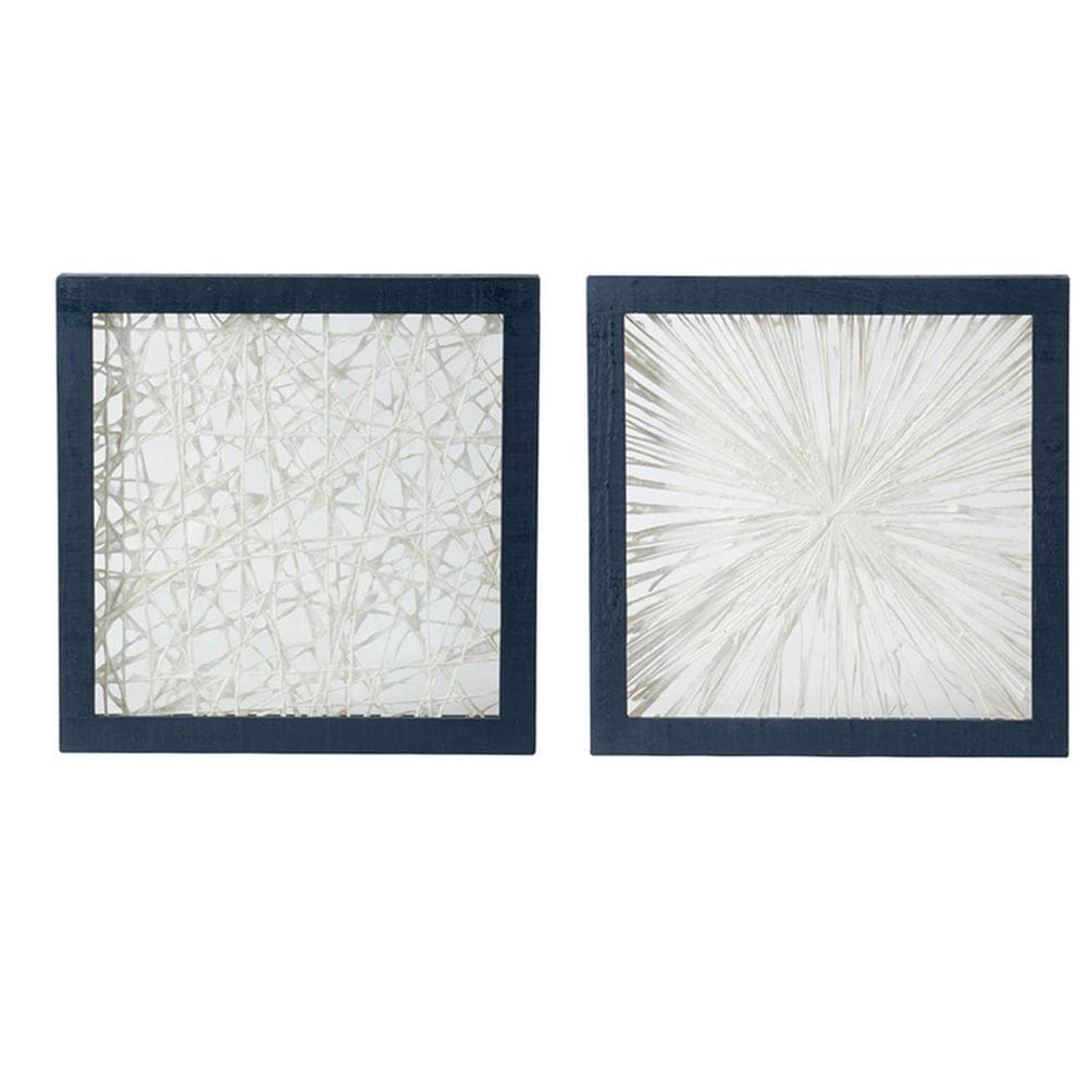 Conjunto de tela floral azul e branco para arte de parede Benzara 39x39cm