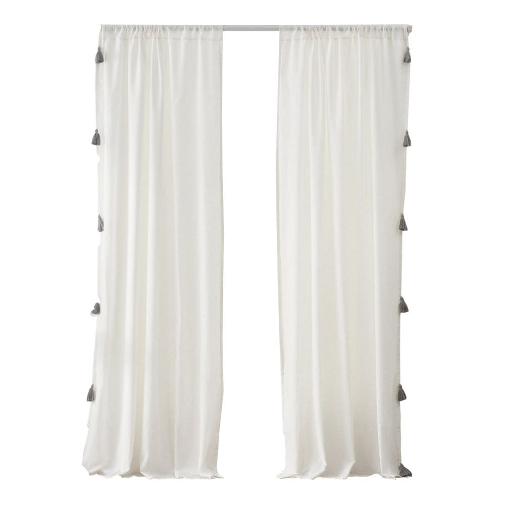 Conjunto de cortinas Benzara Xumi de 4 peças, 213 x 107 cm, branco, cinza