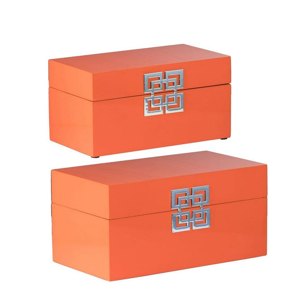Caixas de armazenamento decorativas Benzara Neo 14 Orange, conjunto de 2
