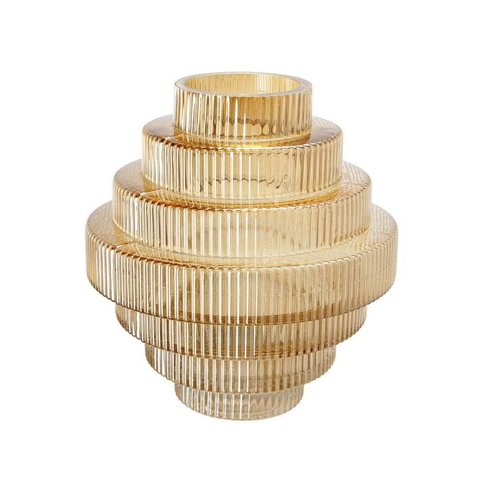 Vaso de vidro Benzara Rae 25cm redondo geométrico amarelo transparente