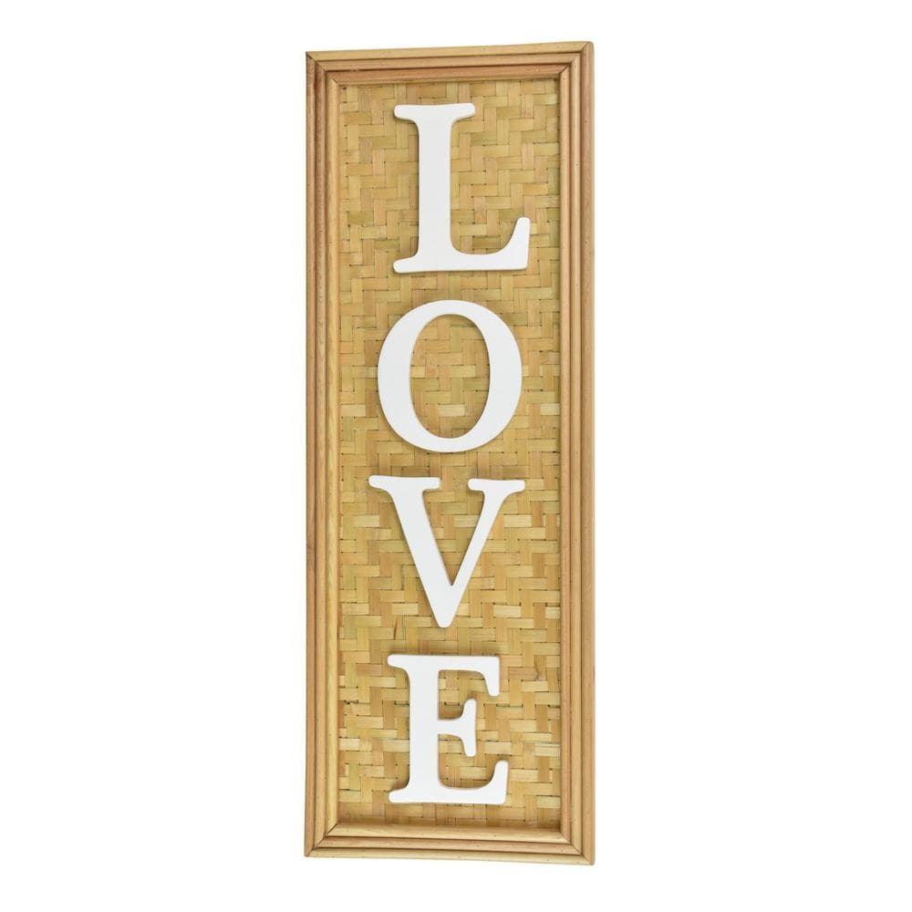 Placa de decoração de parede Benjara Love Wood & Rattan 25x70cm marrom
