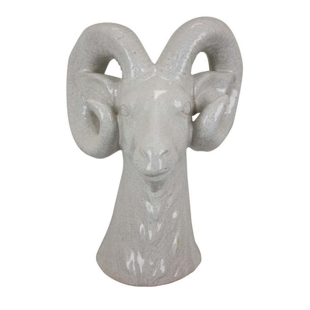 Decoração de mesa Benzara Ram Head White Ceramic 34 cm