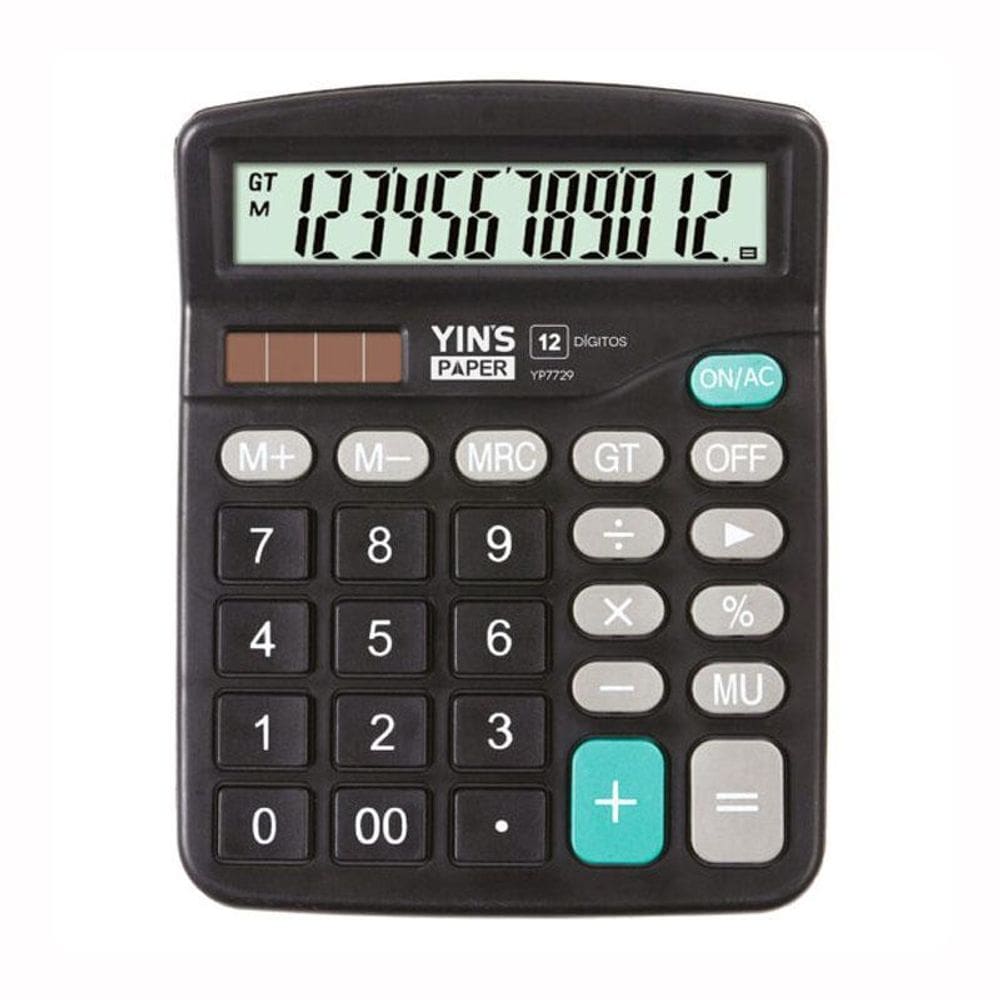 Calculadora de mesa 12 dígitos Preta YP7729 - Yins